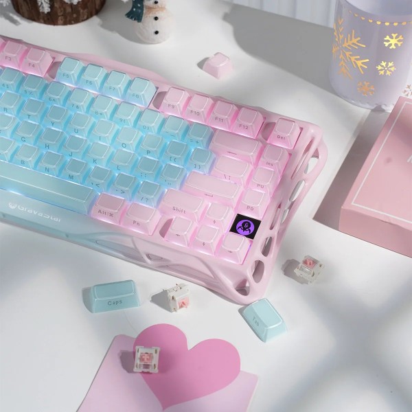 Фото - Клавиатура беспроводная игровая GravaStar Mercury K1 Lite 80keys BSUN Grey, BT/WL/USB Aurora Mist (GSK1LITE_PM_MINT)